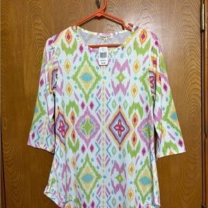 NWT Indigo Soul with Multicolored Geometric Shapes Blouse Medium